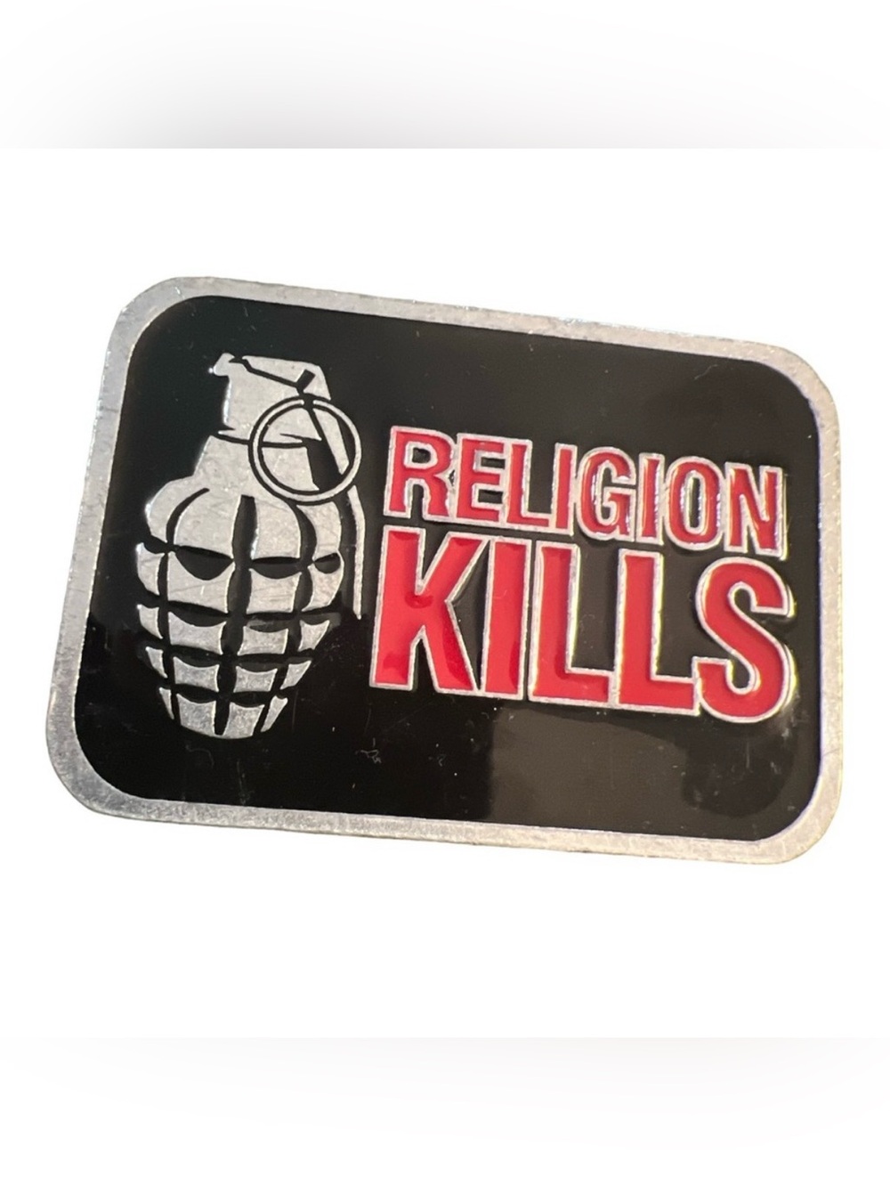 Y2K Vintage Religion Kills Metal Belt Buckle, by Distortion Boarding, Unisex‎